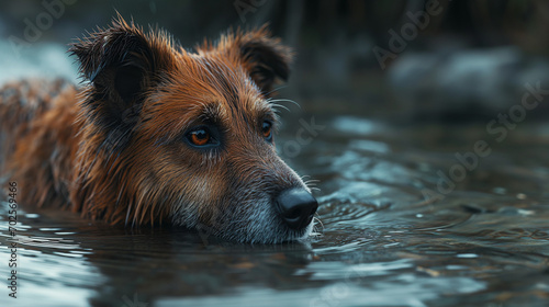 Flood Dog Rescue, Scared Dog In The Water, Saving A Dog From A Flood, World Animals Day, World Pets Day, World Rescue Day, generative ai