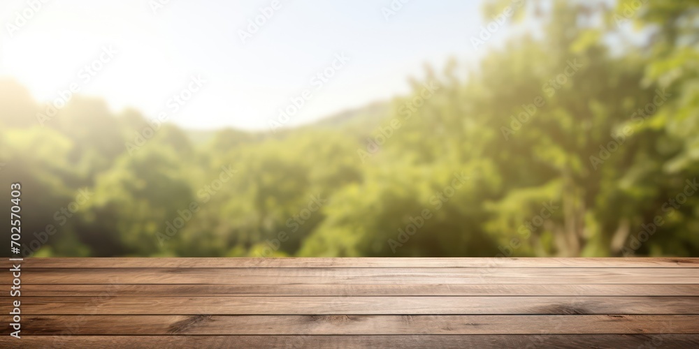 Blurry Landscape Behind Wooden Table Blurry Landscape Behind Wooden Table