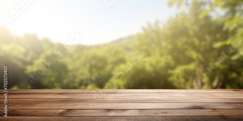 Blurry Landscape Behind Wooden Table