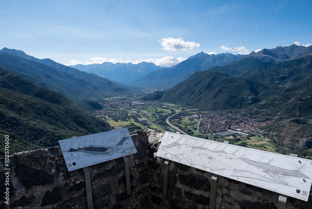 View of the Susa Valley, valley in the Metropolitan City of Turin, Piedmont region of northern Italy, from the Sacra di San Michele, or Saint Michael's Abbey, a religious complex on Mount Pirchiriano View of the Susa Valley, valley in the Metropolitan City of Turin, Piedmont region of northern Italy, from the Sacra di San Michele, or Saint Michael's Abbey, a religious complex on Mount Pirchiriano