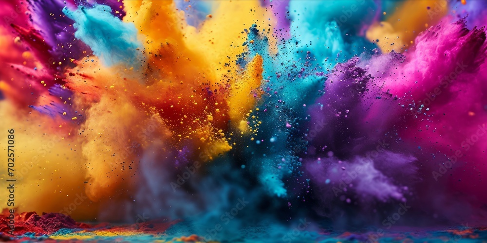 Explosive burst of colorful powders