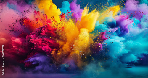 Explosive burst of colorful powders