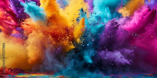Explosive burst of colorful powders