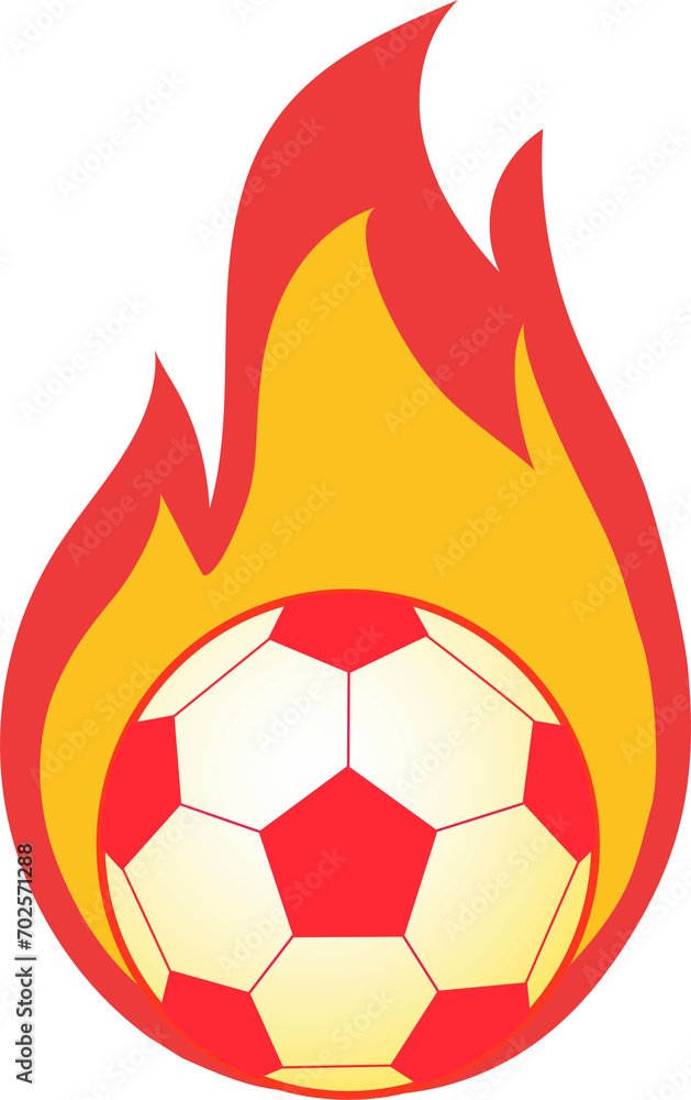 Fototapeta premium 炎に包まれた闘志あふれるサッカーボールのイラスト（赤い炎とボール）