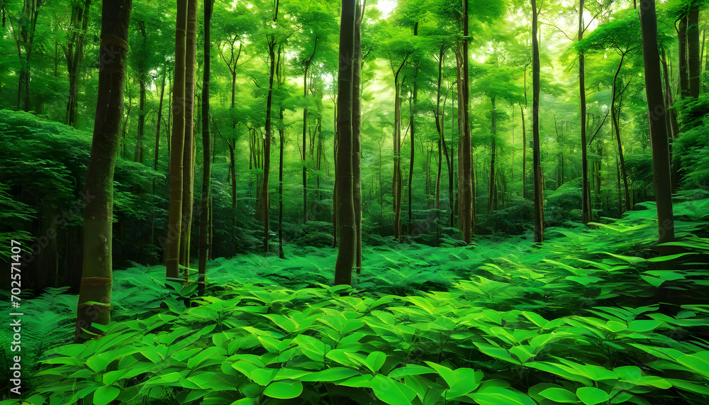Fototapeta premium Lush Green Forests: Explore dense and vibrant forests, emphasizing nature and biodiversity.