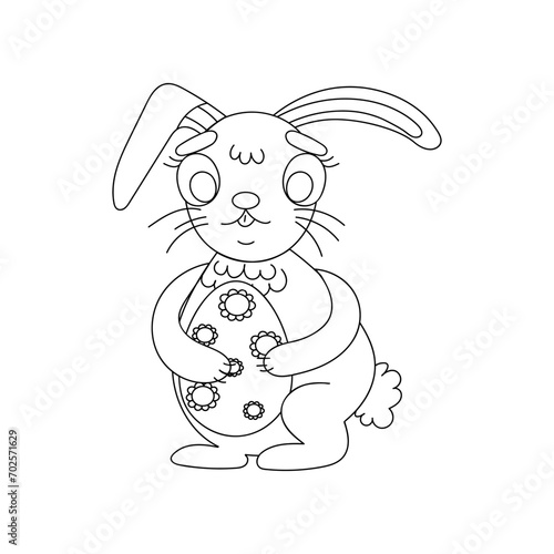 An Easter bunny cartoon rabbit holding a giant Easter egg illustration