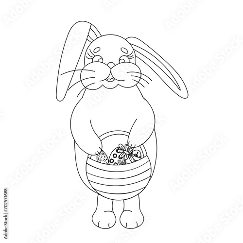 An Easter bunny cartoon rabbit holding a giant Easter egg illustration