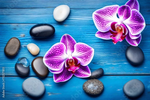 orchid and stones on the beach