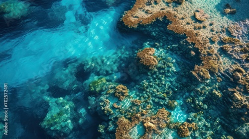 Coral reef in the sea. Aerial view. © Christiankhs