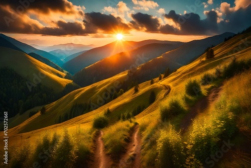 Majestic sunset in the mountains landscape. Dramatic sky. Carpathian, Ukraine, Europe. Beauty world. © PX Studio