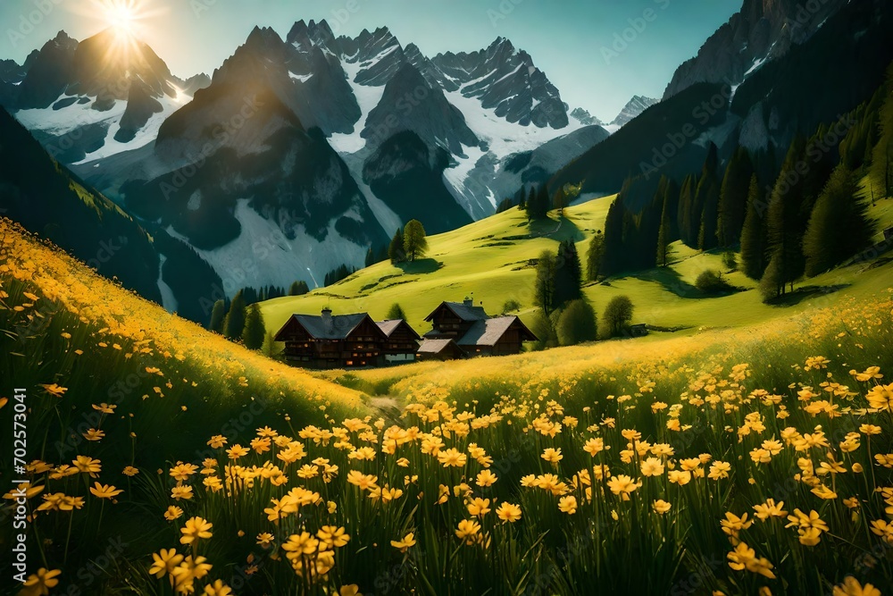 In the spring, the Alps provide an idyllic mountain environment with flowering meadows.