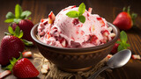 strawberry cheesecake ice cream in a charming countryside