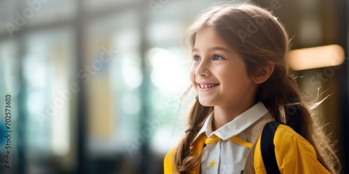 Little  schoolgirl with a bright smile photo