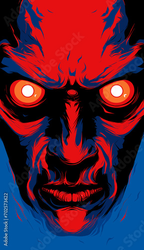 man in the character of the devil in red and blue colours
