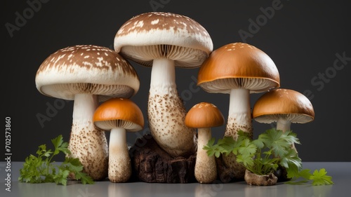 Close-up of fresh edible mushrooms with focus on details and development.