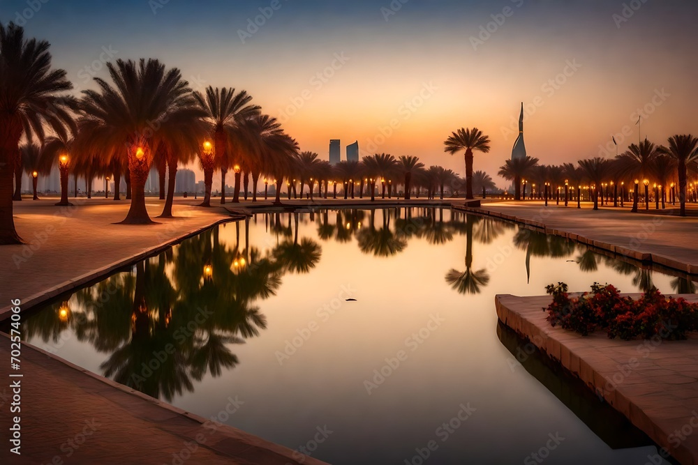 Wonderful evening view in Dammam park - City : Dammam, Saudi Arabia. 31-Jan-2021.( Selective focused and background blurred).
