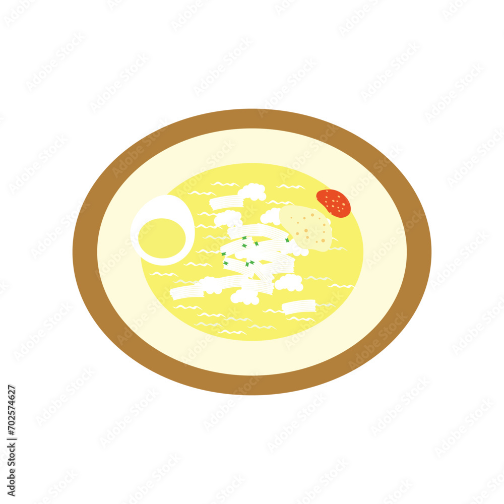 Soto Lamongan, typical soup from East Java, Indonesia. Soto Lamongan made from chicken meat, a slice of boiled egg, yellow soup, and garlic powder called koya. Suitable for food infographic. Soto Lamongan, typical soup from East Java, Indonesia. Soto Lamongan made from chicken meat, a slice of boiled egg, yellow soup, and garlic powder called koya. Suitable for food infographic.