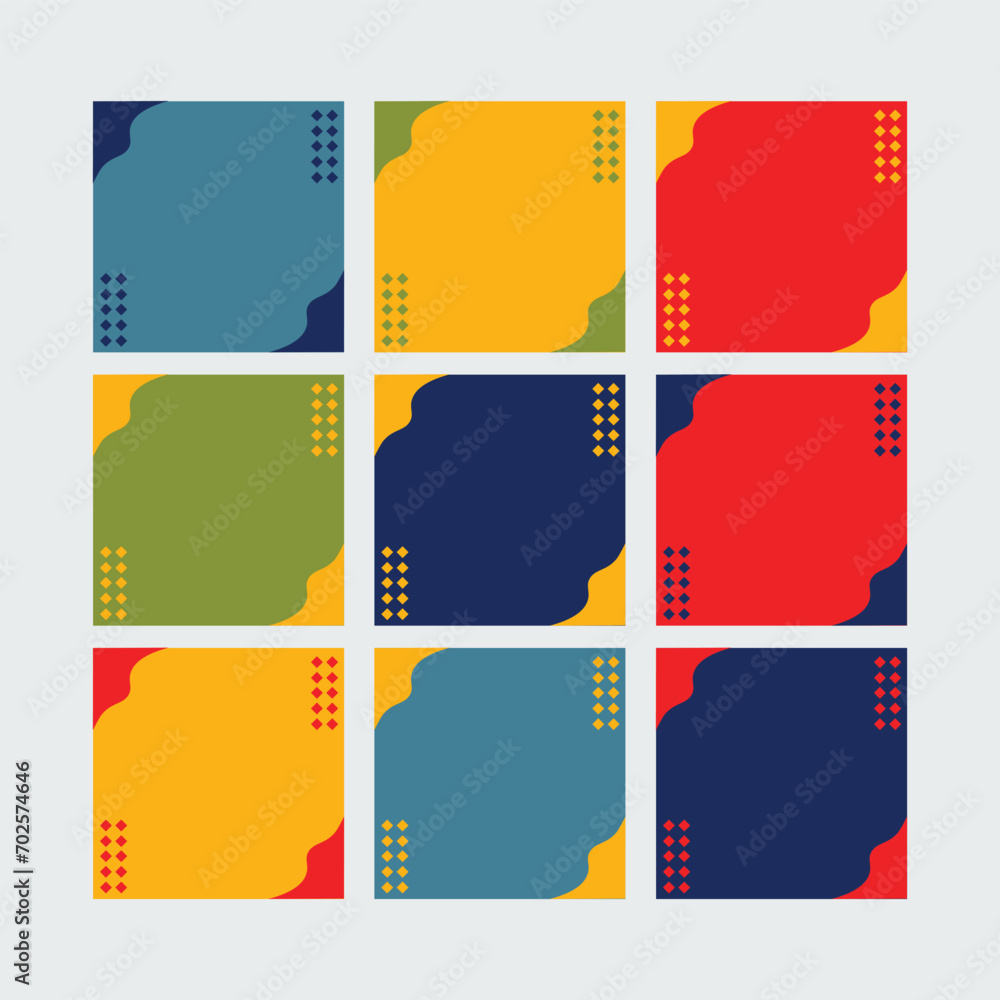 Set of social media posts template using blue, green, yellow, and red