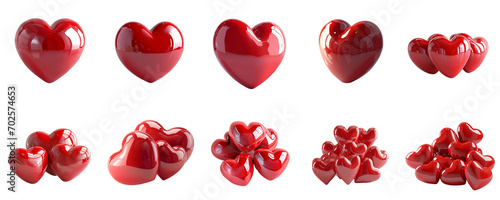 Set of hearts in velentine theme 3d without backoground png for decoration. Created using generative AI.