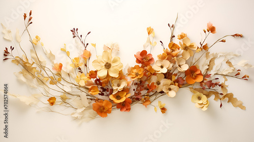 Beautiful decoration with dried dahlia wildwood and leaves decoration and boho style, generative ai photo