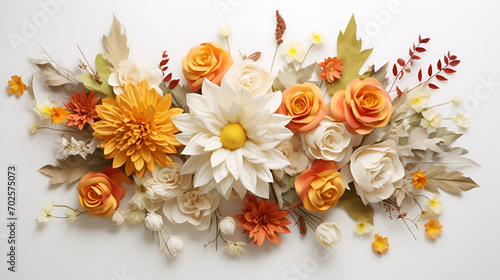 Beautiful decoration with dried dahlia wildwood and leaves decoration and boho style, generative ai