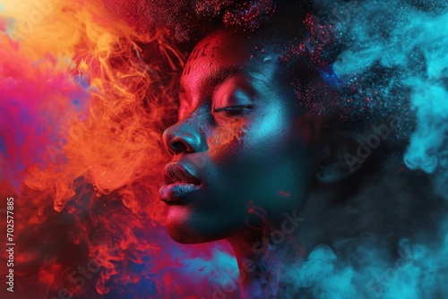 portrait of a person in colorful smoke