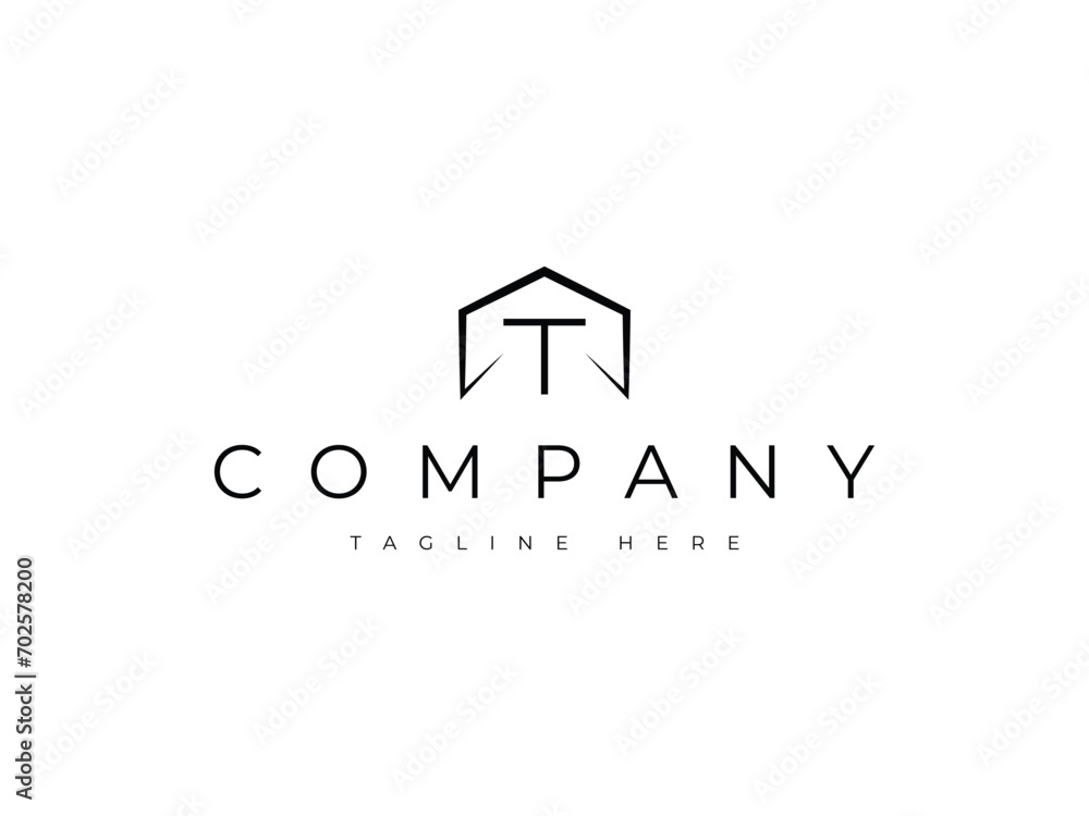 minimal letter T house real estate logo design - obrazy, fototapety, plakaty 