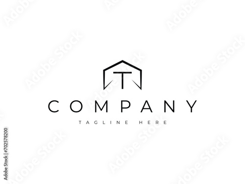 minimal letter T house real estate logo design