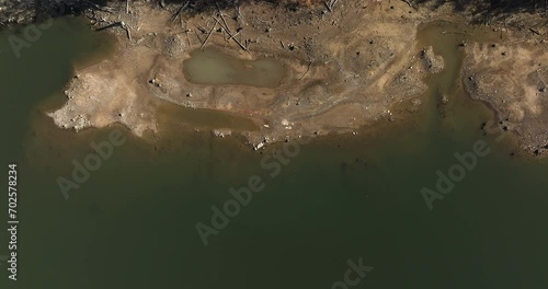 Above View Of Lake Fort Smith Banks In Crawford County, Arkansas, USA. Aerial Topdown Shot photo