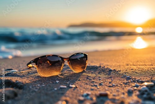 sunset on the beach and sunglasses