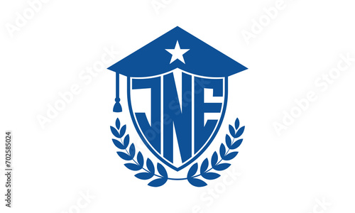 JNE three letter iconic academic logo design vector template. monogram, abstract, school, college, university, graduation cap symbol logo, shield, model, institute, educational, coaching canter, tech photo