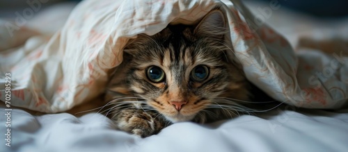 Cute cat under soft cover