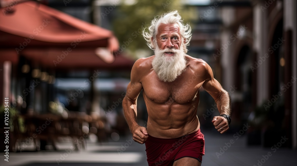 Senior man running outdoors and enjoying a healthy lifestyle for long life Senior man running outdoors and enjoying a healthy lifestyle for long life