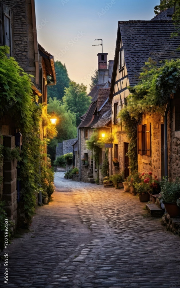 Picture of a Quiet Village Street in the Evening
