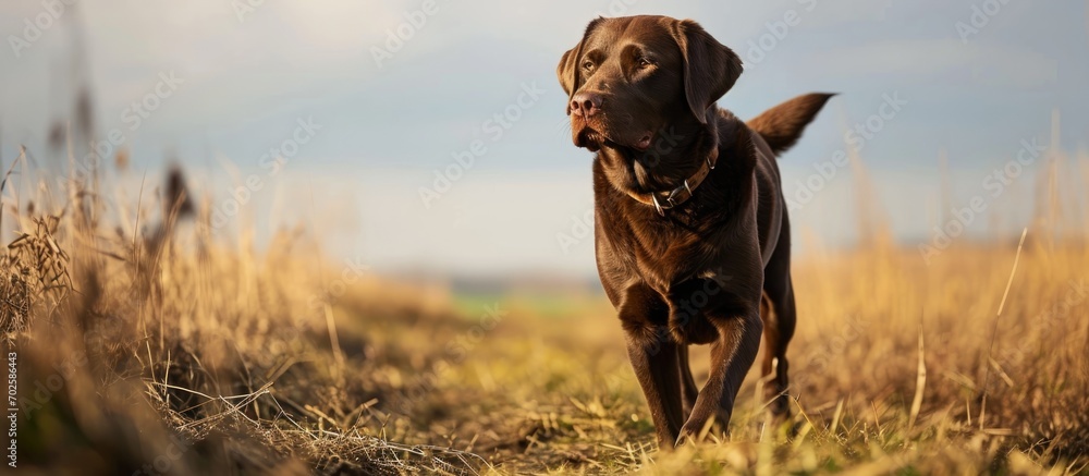 Labrador Retriever training session for gun dogs, covering various retrieve scenarios. - obrazy, fototapety, plakaty 