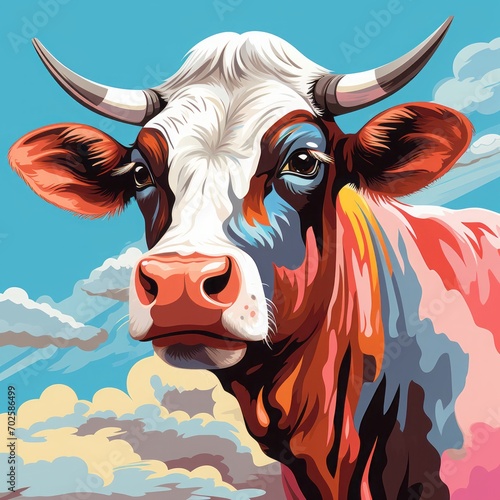 cow, head with horns. colorful illustration. cattle, livestock, animal muzzle. © MaskaRad