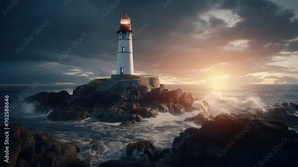 Isolated Island's Majestic Lighthouse View