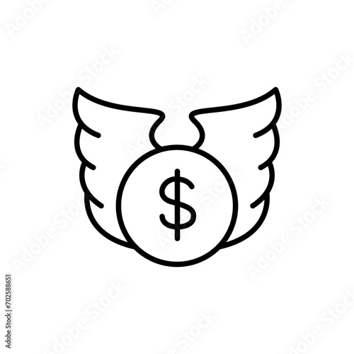 Dollar wing outline icons, minimalist vector illustration ,simple transparent graphic element .Isolated on white background