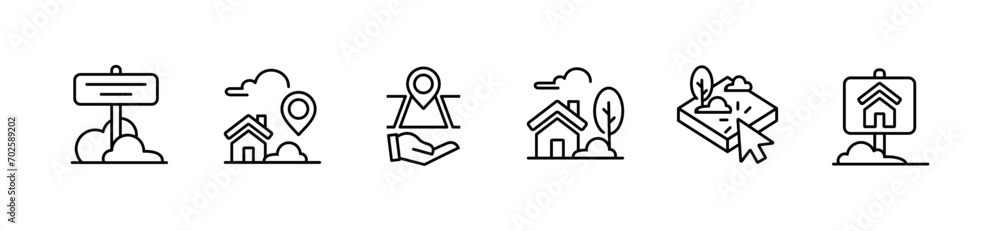 Collection of property asset commerce icon set house and land real estate market location vector illustration for web and app Collection of property asset commerce icon set house and land real estate market location vector illustration for web and app