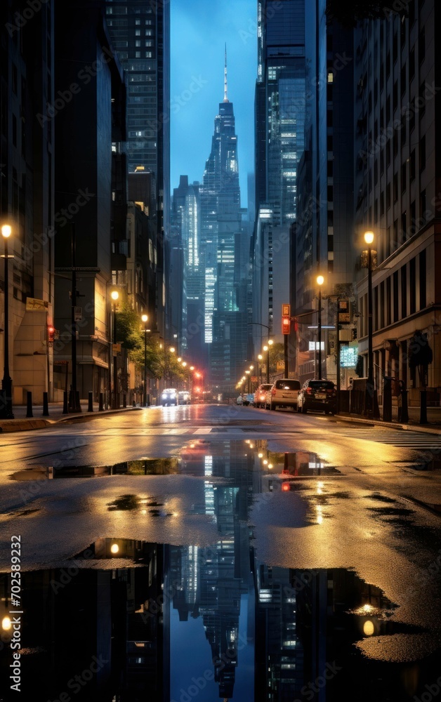 Picture of a Calm Urban Street at Night
