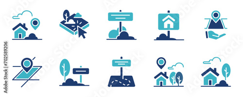 asset property commerce icon set house and land real estate market location vector illustration for web and app