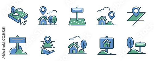 Collection of house land property icon set real estate field asset location vector illustration 