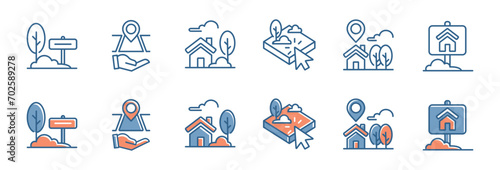 asset property sale icon set house and land real estate market location vector illustration for web and app