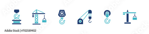 crane icons set heavy lifting machine crane hook engineering industry vector illustration for web and app design