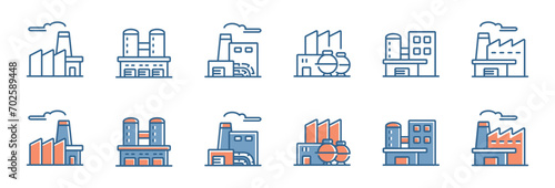 factory buildings icon set  business manufacture industrial station vector illustration chemical industry construction symbol design