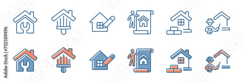home buildings renovation construction icon set house fixing repair property improvement vector illustration collection for web and app