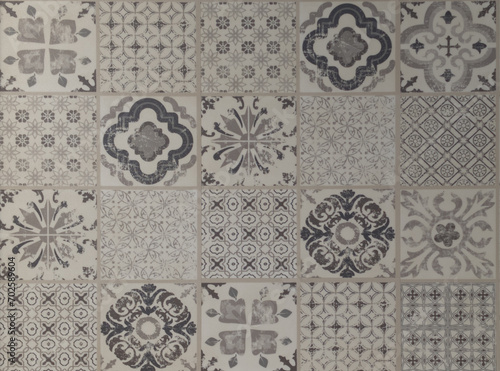 background azulejo vintage wallpaper with floor cement tiles © OceanProd