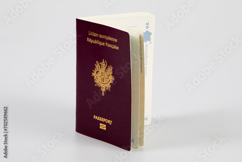 French passeport means france passport europe white desk background