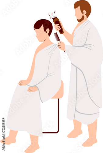 Muslim trimming hair after perform hajj