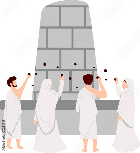 Muslim people stoning devil in Mina